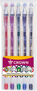 Набор гелевых ручек Crown Hi-Jell Color, 5 цветов