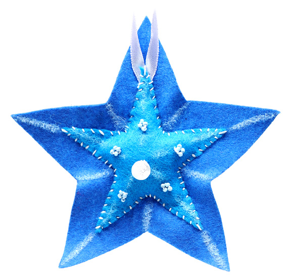Звезда синяя поделка из фетра новогодняя