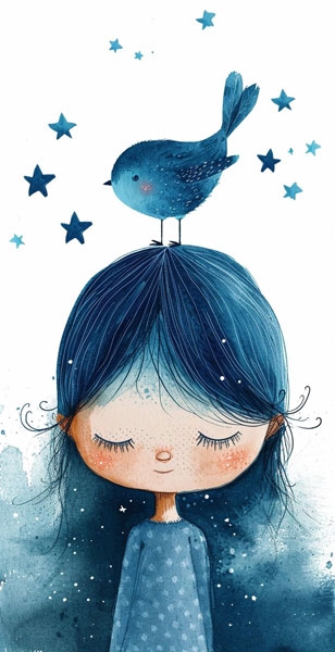 девочка с синей птицей