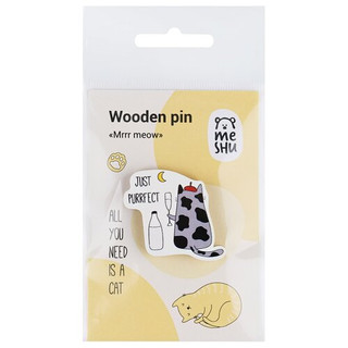 Значок деревянный MESHU "Mrrr meow" 3.8х3.6 см