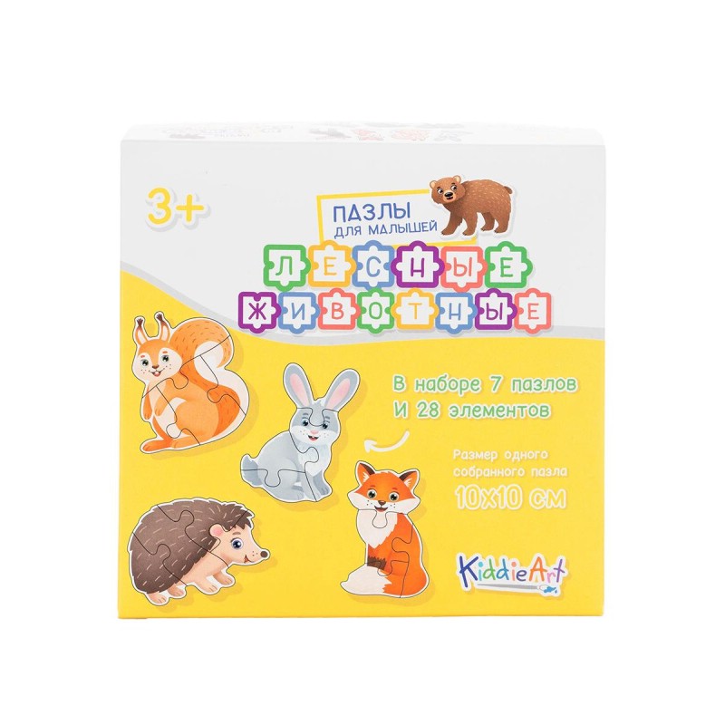 Пазл картонный 'Лесные животные' 7 пазлов / 28 деталей, KiddieArt