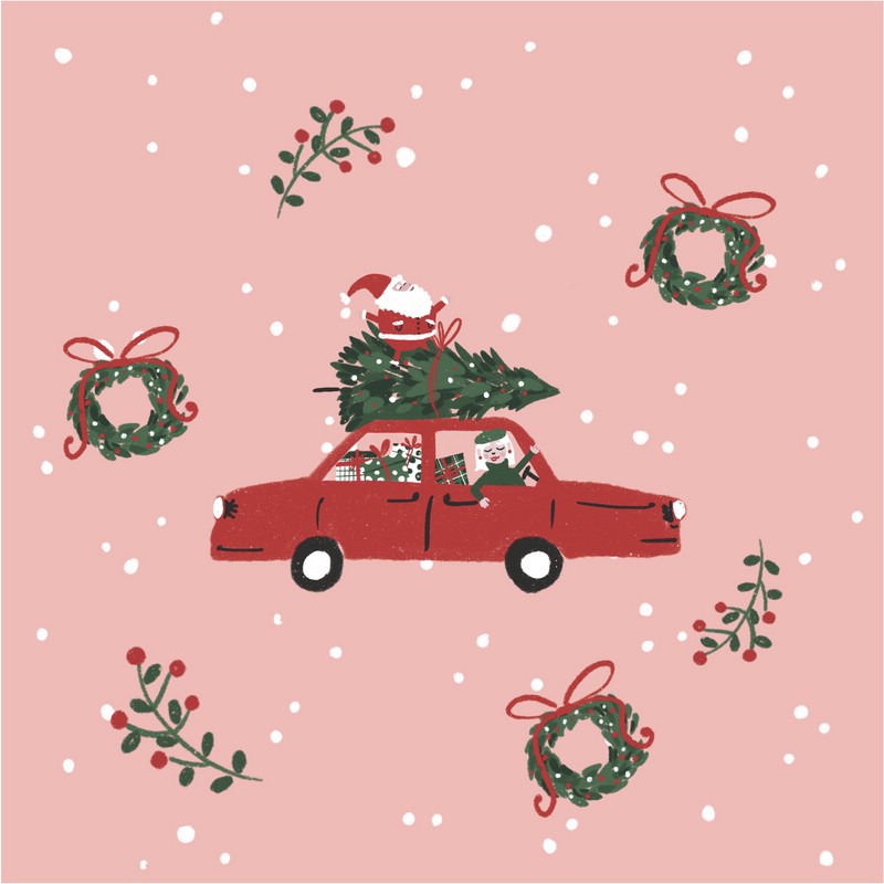 Бумага упаковочная 'Санта на машине', 70 х 100 см, BeSmart N3481