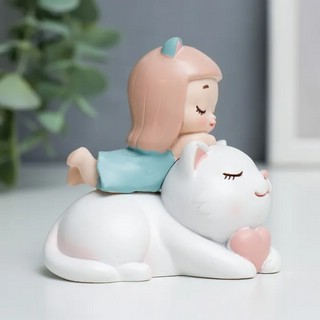 Сувенир Малышка с кошачьими ушками спит на котике, 7.2х7х4 см 2
