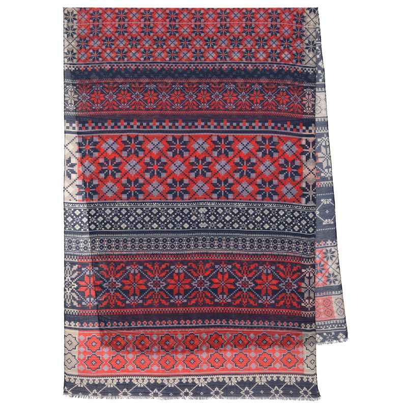 Павловопосадский палантин '10398' красный, 100% шерсть, 80х230 см, арт.10398-5