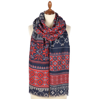 Павловопосадский палантин '10398' красный, 100% шерсть, 80х230 см, арт.10398-5 2