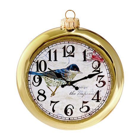 Часы золотые с синей птицей (стекло) 10х2х12 см