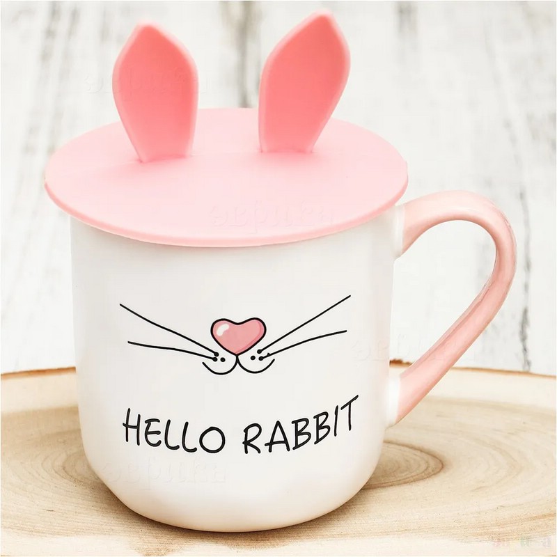 Кружка 'Hello Rabbit' с силиконовой крышкой с ушами, символ 2023 года