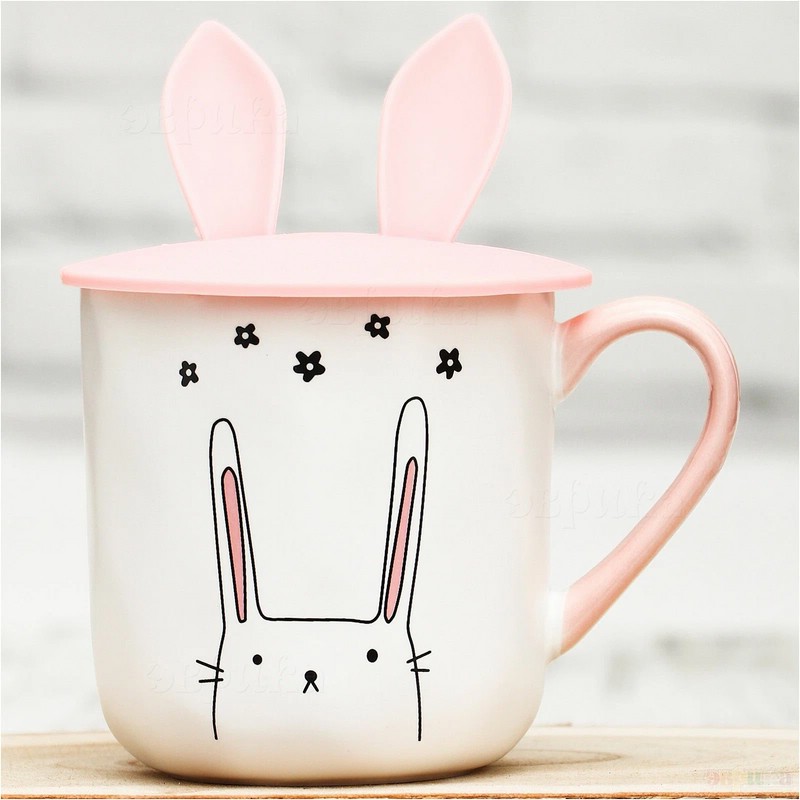 Кружка 'Заяц' с силиконовой крышкой с ушами, символ 2023 года