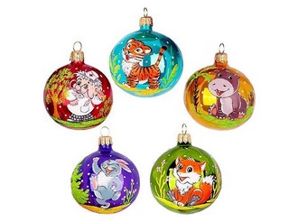 Набор из 5-ти стеклянных шаров 'Айболит', фабрика Ёлочка