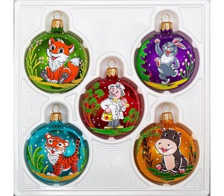 Набор из 5-ти стеклянных шаров 'Айболит', фабрика Ёлочка 3
