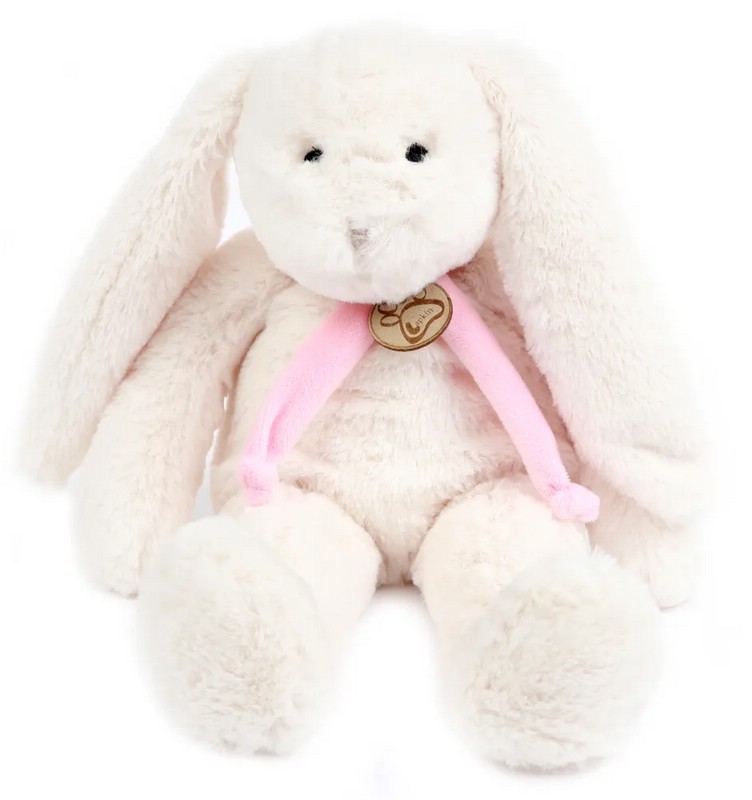Заяц 40 см, белый с розовым шарфом, Lapkin
