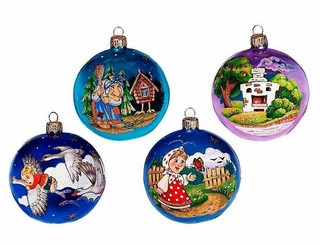 Набор 'Гуси-лебеди' из 4-х шаров, стекло, артикул С 2200