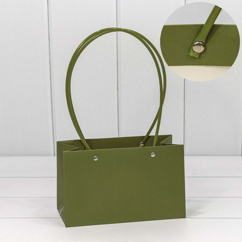 Пакет подарочный 'Ваза для цветов' пластик, 22х13.5х11 см, оливковый