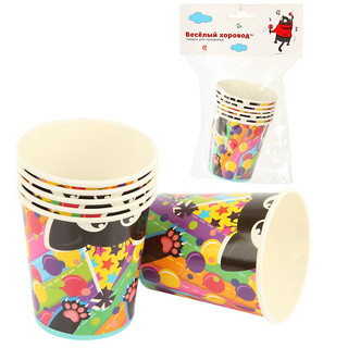 Стаканы бумажные Разноцветные котики, 270 мл, 6 штук, Веселый...
