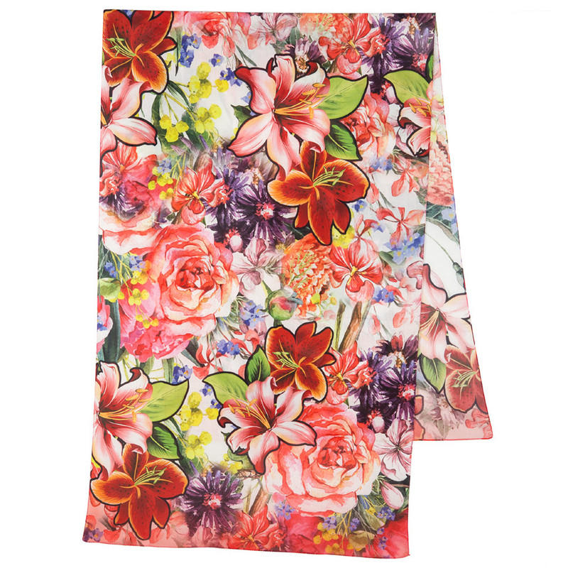 Павловопосадский палантин '10695' красный, набивной, вискоза, 65х200 см