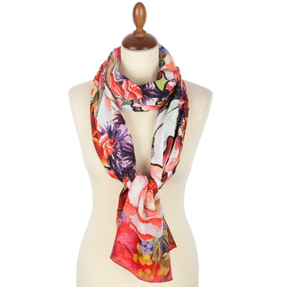 Павловопосадский палантин '10695' красный, набивной, вискоза, 65х200 см 2