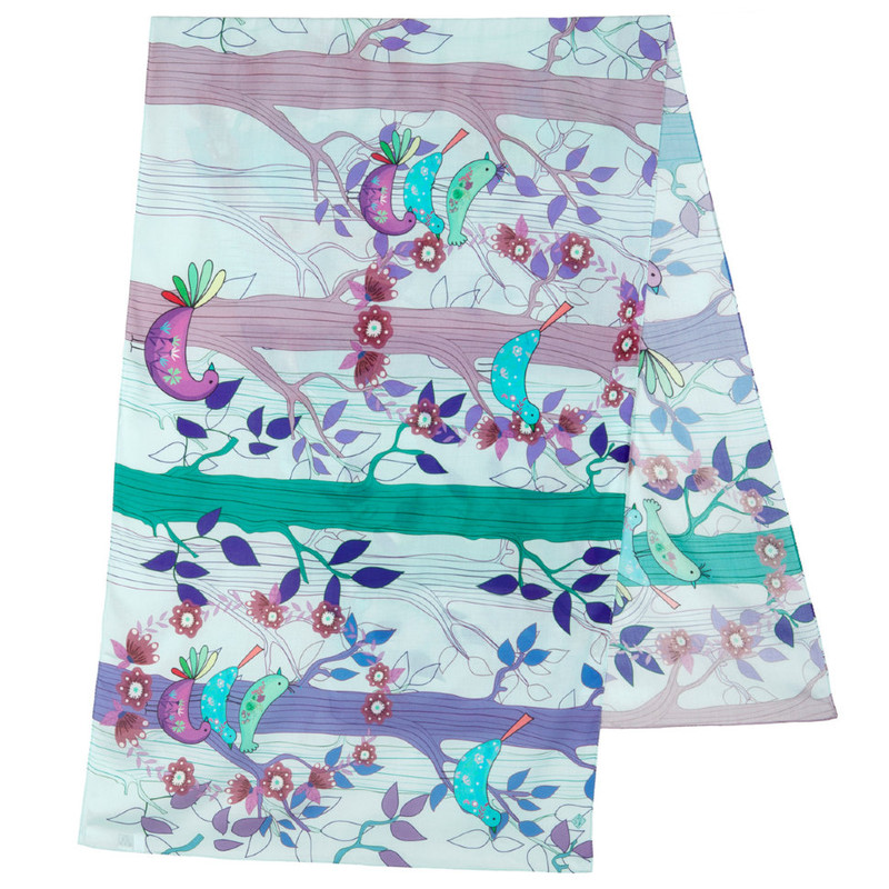 Павловопосадский палантин '10812' бирюзовый, набивной, вискоза, 65х200 см