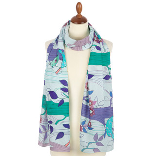 Павловопосадский палантин '10812' бирюзовый, набивной, вискоза, 65х200 см 2