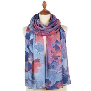 Павловопосадский палантин '10724' голубой, набивной, вискоза, 80х200 см 2