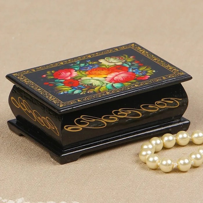 Шкатулка 'Пионы с лесными цветами' 6х9 см, лаковая миниатюра