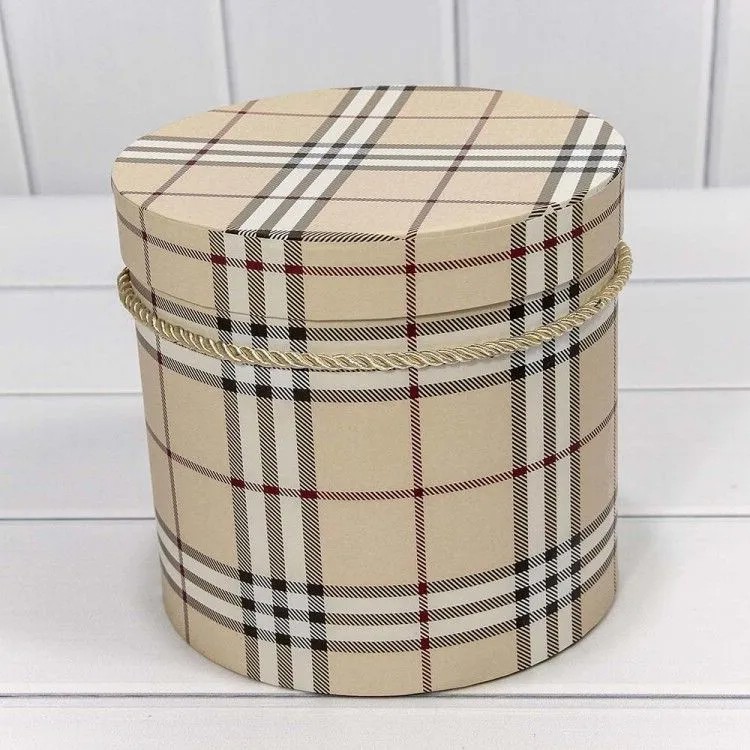 Коробка-цилиндр 'Клетка' бежевый, L 18х17 см
