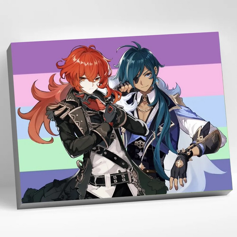 Картина по номерам 'Геншин Дилюк и Кэйа' холст, 30х40 см, Genshin, артикул CHR0108