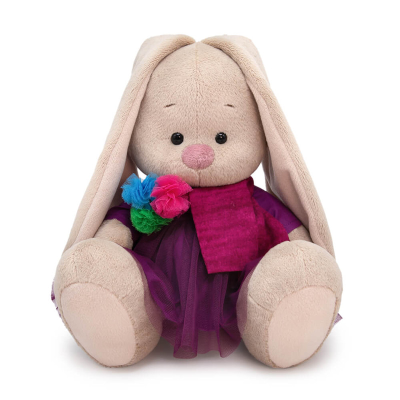 Зайка Ми в платье и шарфе с помпонами, 23 см