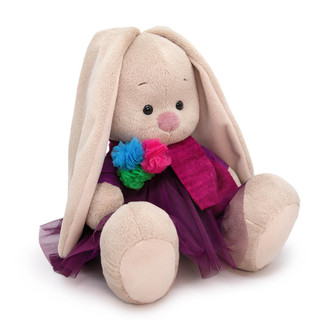 Зайка Ми в платье и шарфе с помпонами, 23 см 2