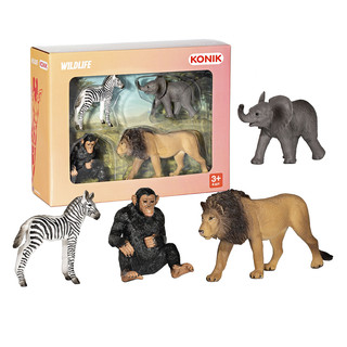 Набор фигурок 'Дикие животные: лев, шимпанзе, слонёнок, зебра' 3