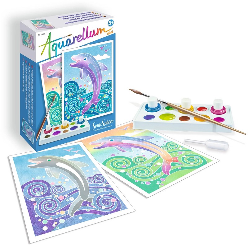 Акварельная раскраска «Дельфины», мини