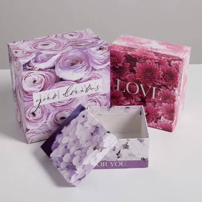 Коробка квадратная 'Цветочная' №4, 16 х 16 х 9 см