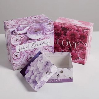 Коробка квадратная 'Цветочная' №4, 16 х 16 х 9 см