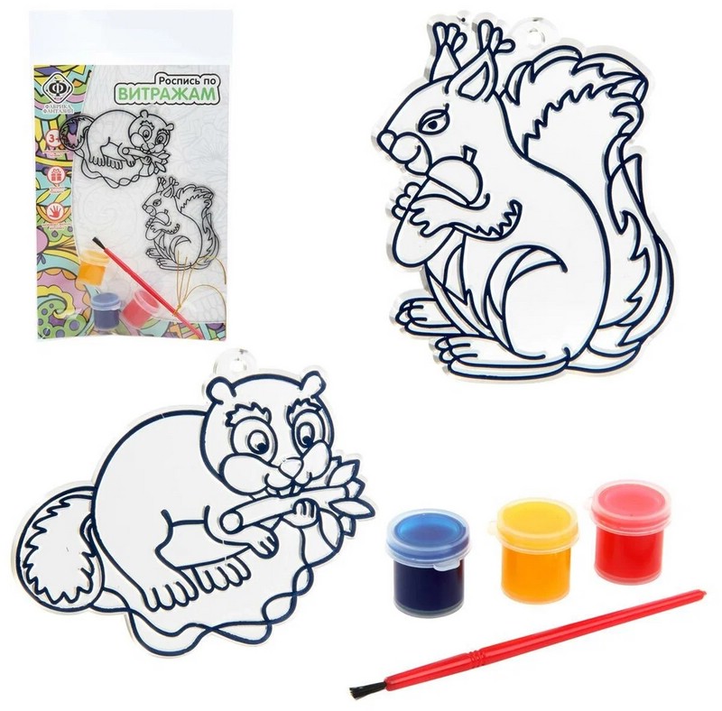 Набор для росписи витража 'Белочка и бобер'