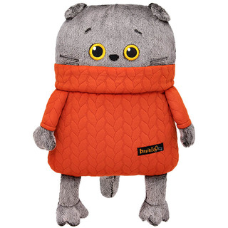 Подушка Басик в свитере с косами, оранжевый, 32х30х7 см 2