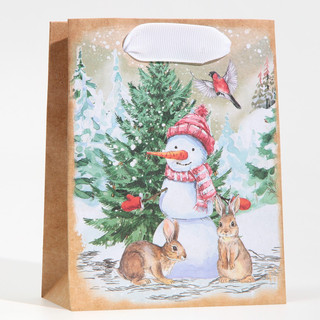 Пакет крафтовый вертикальный «Заснеженный лес», S 12 x 15 x 5...