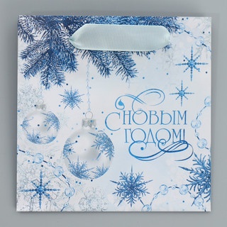 Пакет ламинированный квадратный «Снежинки», 14 x 14 x 9 см 6