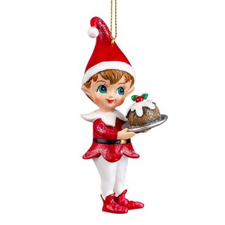 Украшение Эльф с тортиком 12см, полирезина