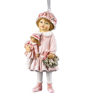Украшение Девочка с куклой зефирная 10.5см, полирезина