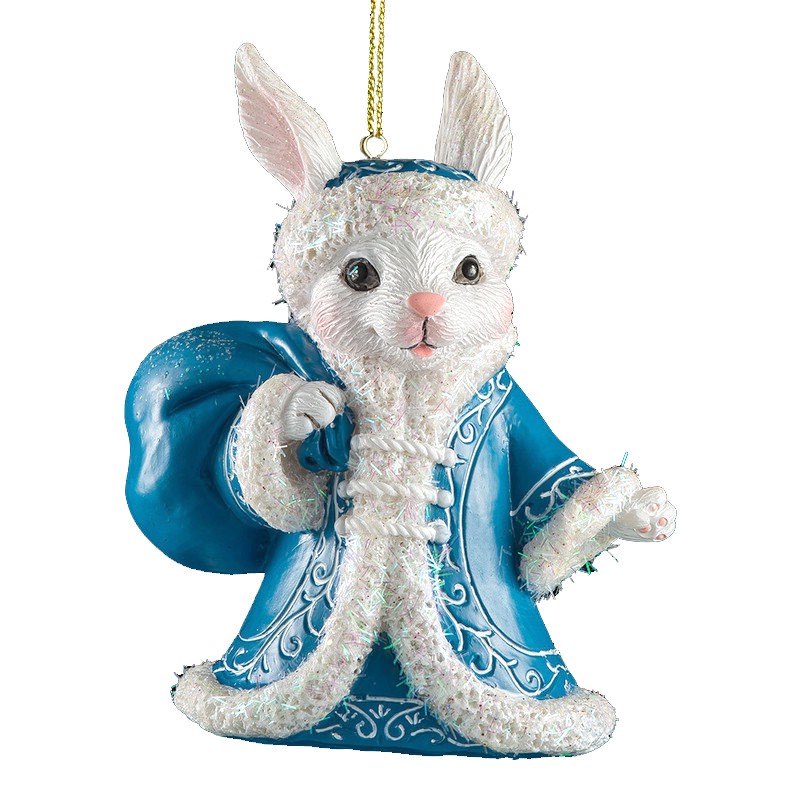 Украшение Заяц Дед Мороз 11см, полирезина