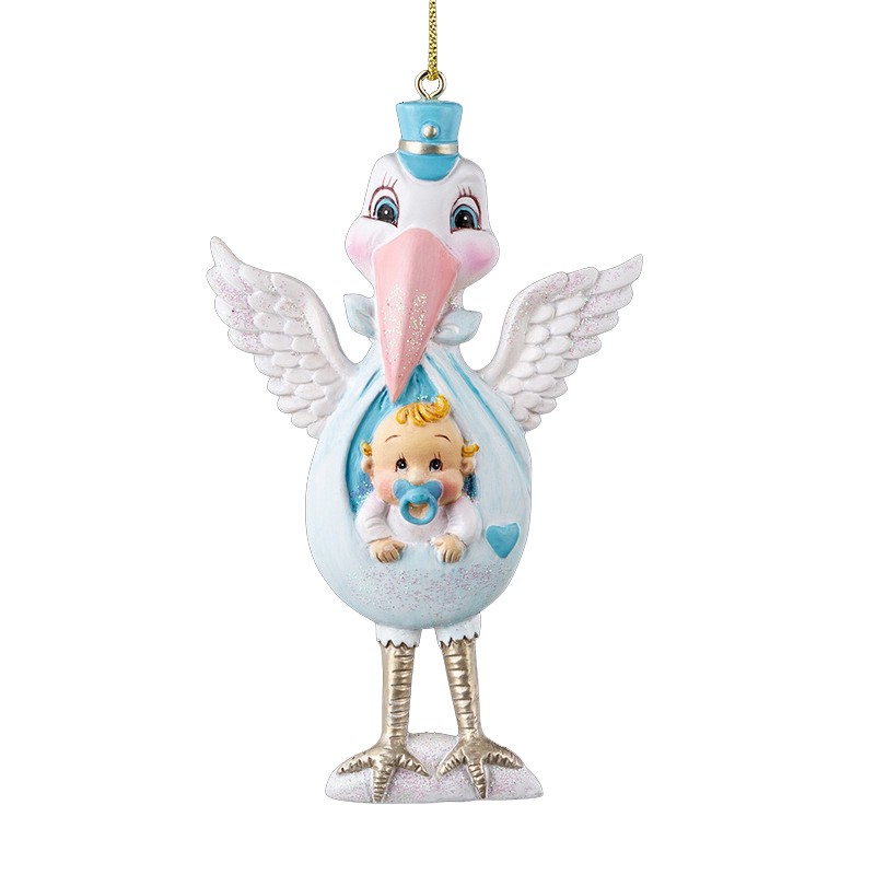 Украшение Аист с мальчиком 11см, полирезина