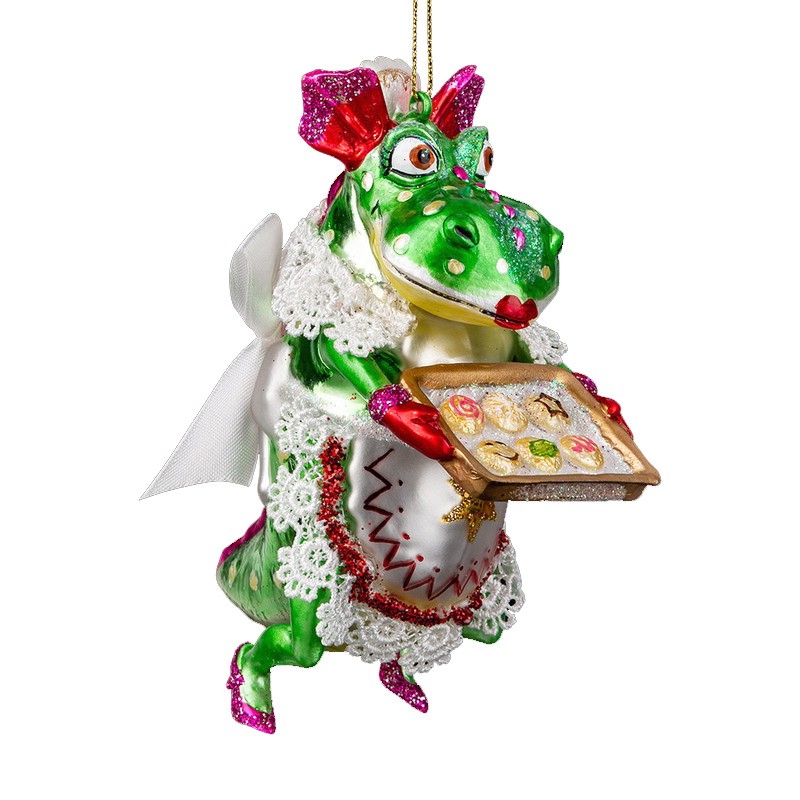 Украшение Дракоша с пирожными 13см, стекло