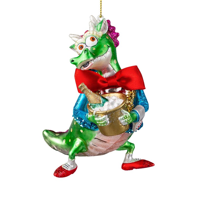 Украшение Дракон с шампанским 14см, стекло