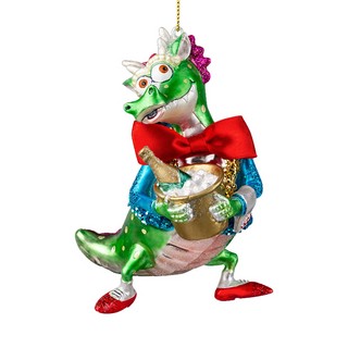 Украшение Дракон с шампанским 14см, стекло