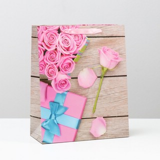 Пакет ламинированный 'Розовые розы', 26 x 32 x 12 см