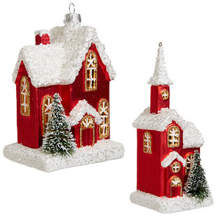 Домик красный заснеженный (стекло) 7,5х6,5х12/6х6х16 см, в ас...