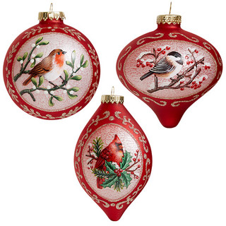 Шар/Капля 'Лесные птицы' красные винтаж (стекло) 10/10х14,5 с...