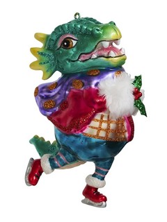 Дракон Фигурист в рождественских варежках, 13 см, стекло+полистоун 1