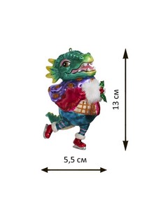 Дракон Фигурист в рождественских варежках, 13 см, стекло+полистоун 2