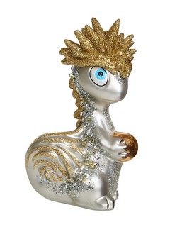 Дракоша серебряный с золотом, 12 см, стекло+полирезин 1