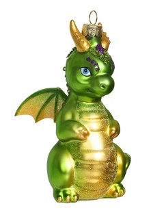 Дракон с золотым декором зелёный, 11 см, стекло+полирезин 1